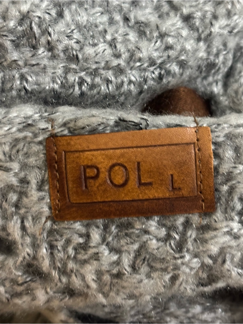 POL Gray Chunky Knit Open Cardigan Sweater with Brown Trim, size Large - Picture 4 of 9